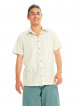Half Sleeve Button Down Men's Vertical  Cream Striped Shirt