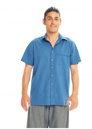 Half Sleeve Striped Cotton Button Down Men's Shirt