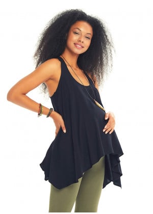 Halter Neck Loose Fit Black Maternity Tunic Top