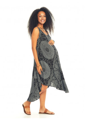 Scoop Neck Printed Maternity Umbrella Dress