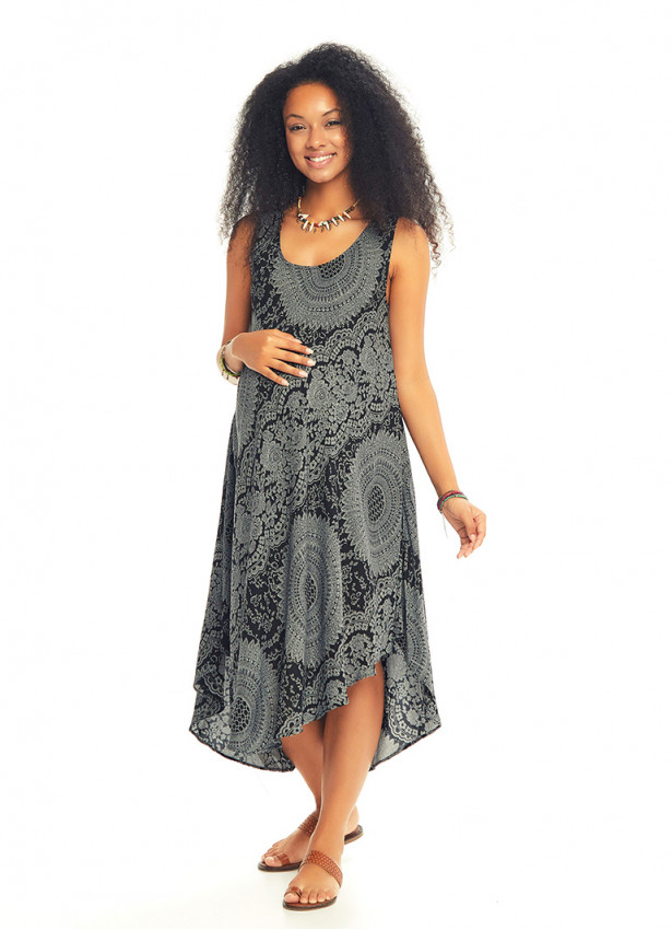 Scoop Neck Printed Maternity Umbrella Dress