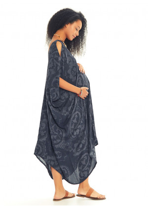 Deep V Neckline Paisley Print Maternity Dress