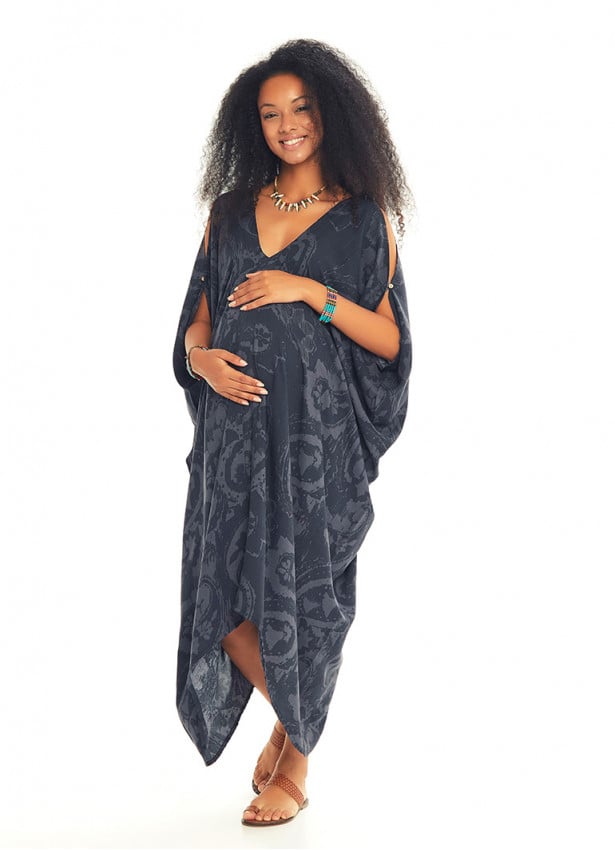 Deep V Neckline Paisley Print Maternity Dress
