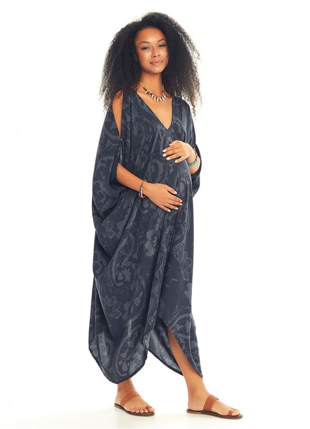 Deep V Neckline Paisley Print Maternity Dress