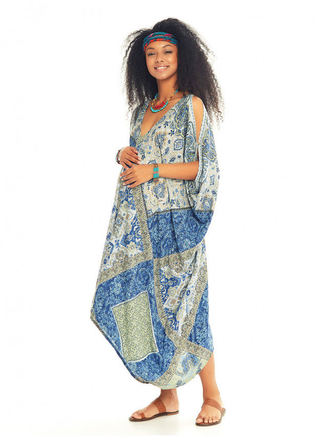 Loose Fit Blue Print Boho Maternity Dress