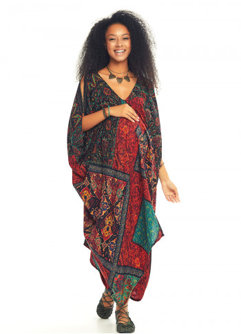 Ethnic Print Long Flowy Bohemian Maternity Dress
