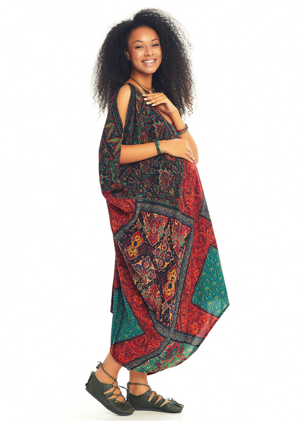 Ethnic Print Long Flowy Bohemian Maternity Dress