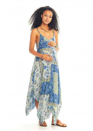 Strappy Blue Print Maternity Summer Dress