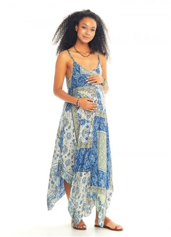 Strappy Blue Print Maternity Summer Dress
