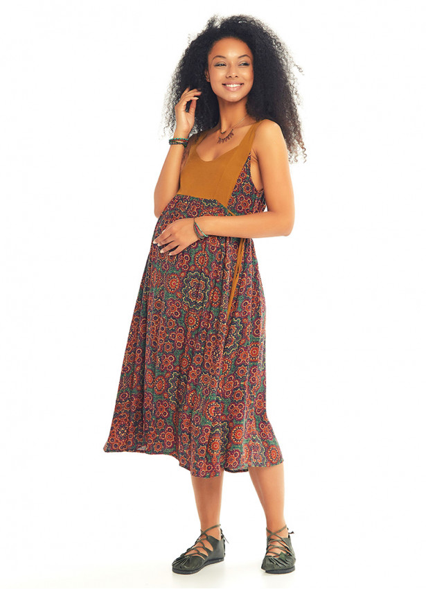 Retro Print Open Back Boho Maternity Dress