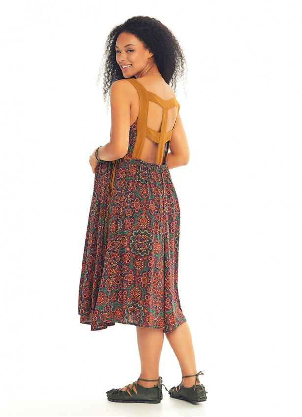 Retro Print Open Back Boho Maternity Dress