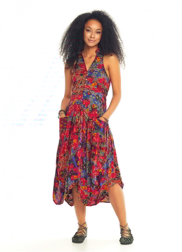 Oversized Pocket Shirt Collar Long Boho Maternity Dress