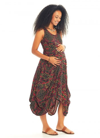 Ethnic Print Sleeveless Boho Style Long Maternity Dress