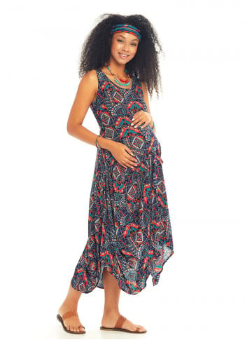 Sleeveless Boho Chic Maternity Long Dress