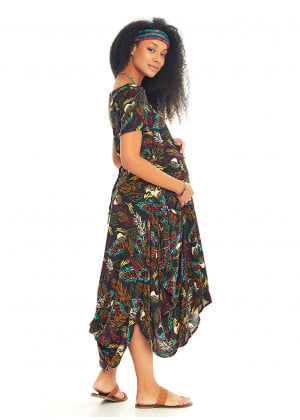 Oversized Pocket Detail Half Sleeve Bohemian Maternity Dress