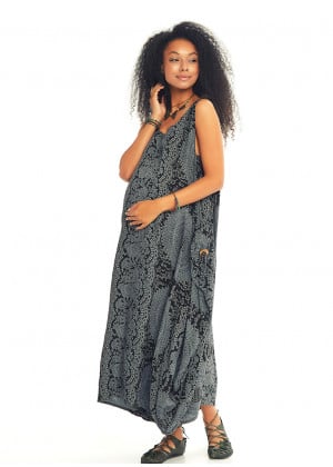 Scoop Neck Loose Fit Printed Maternity Maxi Dress