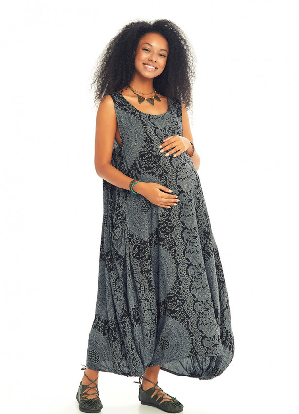 Scoop Neck Loose Fit Printed Maternity Maxi Dress