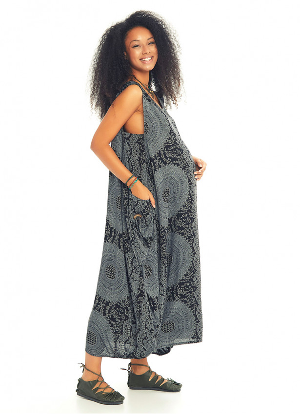 Scoop Neck Loose Fit Printed Maternity Maxi Dress