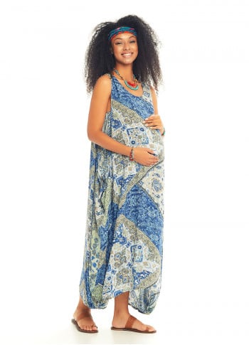 Side Pocket Detail Loose Fit Bohemian Maxi Maternity Dress
