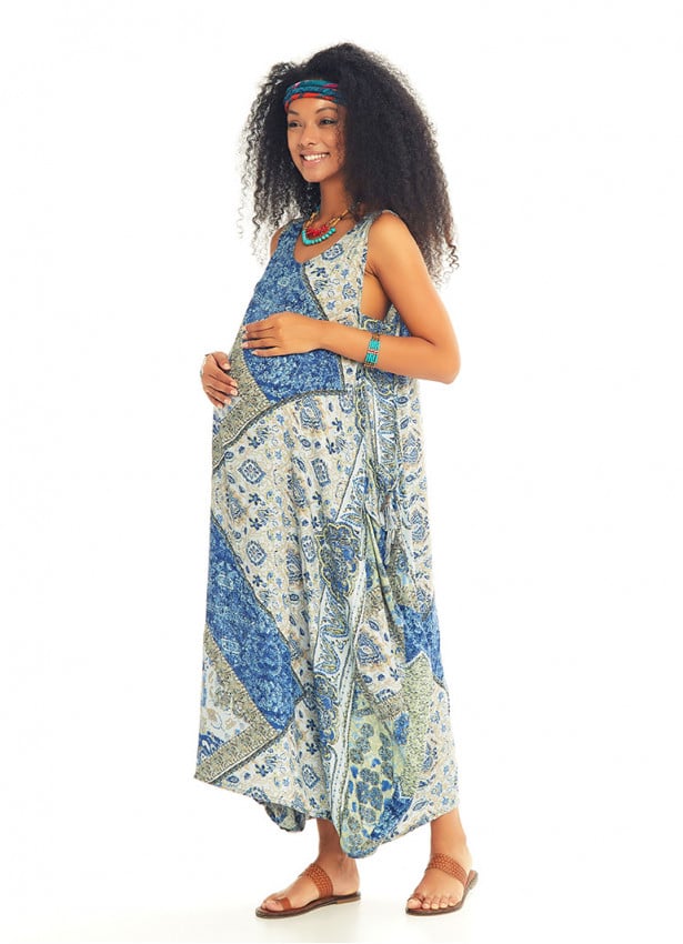 Side Pocket Detail Loose Fit Bohemian Maxi Maternity Dress