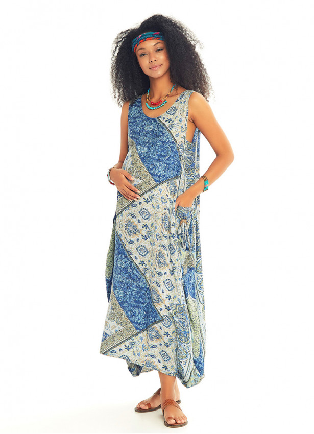 Side Pocket Detail Loose Fit Bohemian Maxi Maternity Dress