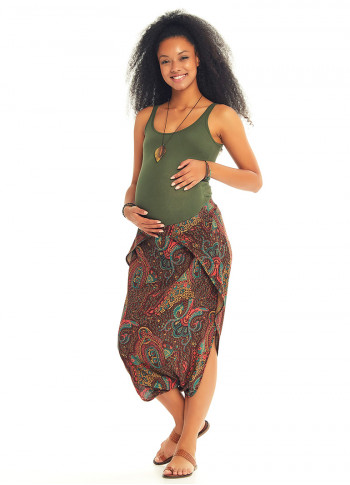 Ethnic Print Low Rise Brown Capri Skirt  Maternity Pants
