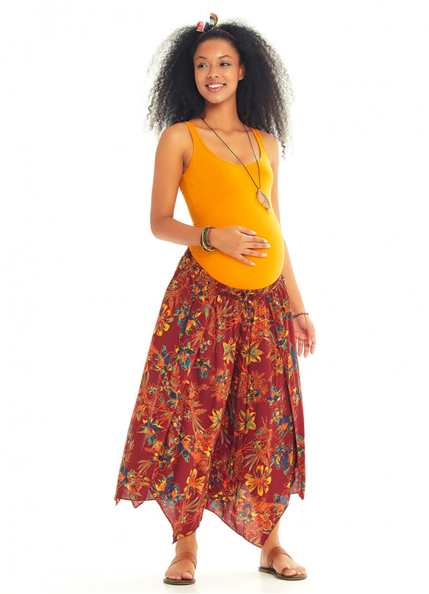 Floral Patterned Bohemian Split Front Palazzo Maternity Pants