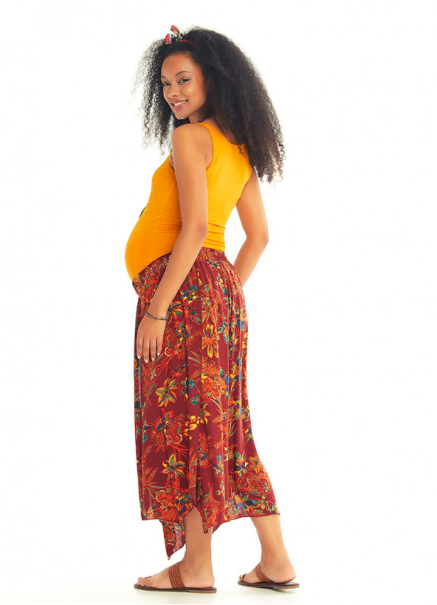 Floral Patterned Bohemian Split Front Palazzo Maternity Pants