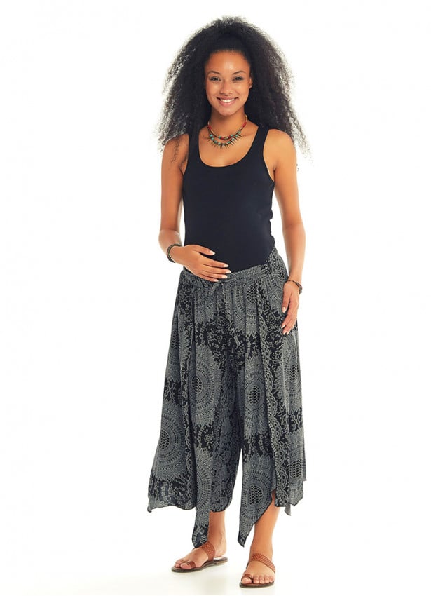 Gray Patterned Bohemian Split Front Palazzo  Maternity Pants