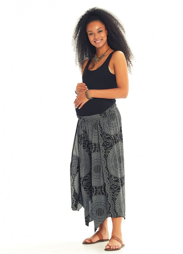 Gray Patterned Bohemian Split Front Palazzo  Maternity Pants