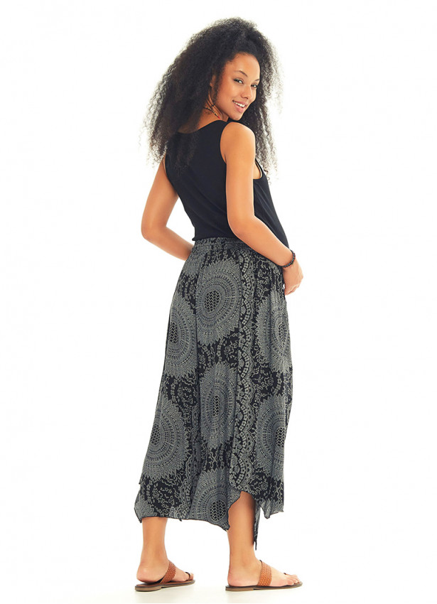 Gray Patterned Bohemian Split Front Palazzo  Maternity Pants