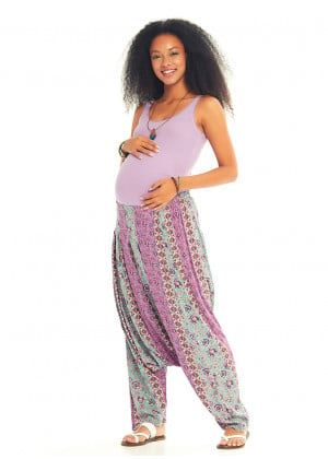 Floral Patterned Bohemian Pleated Harem Maternity Pants