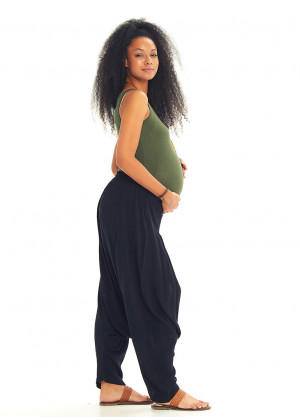 Black Bohemian Pleated Harem Maternity Pants