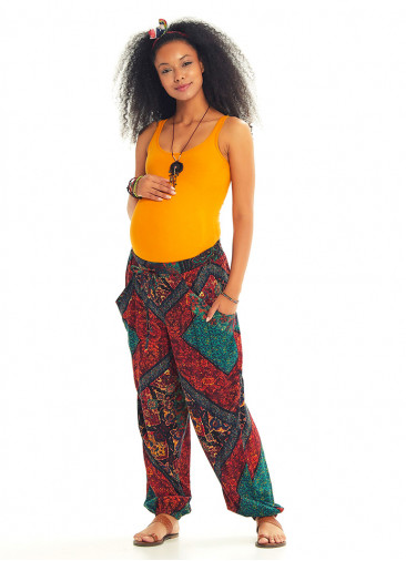 Ethnic Print Boho Style Baggy Maternity Pants