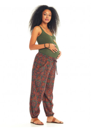 Etnic Patterned Bohemian Style Flowy Baggy Maternity Trousers