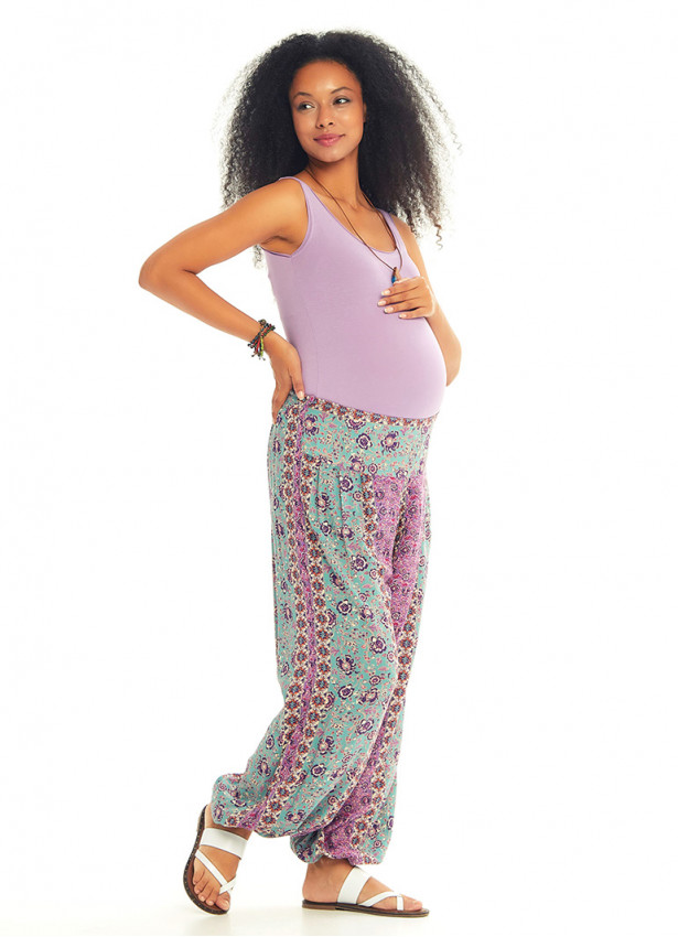 Floral Printed Elastic Waist and Hem Mid Rise Harem Maternity Pants