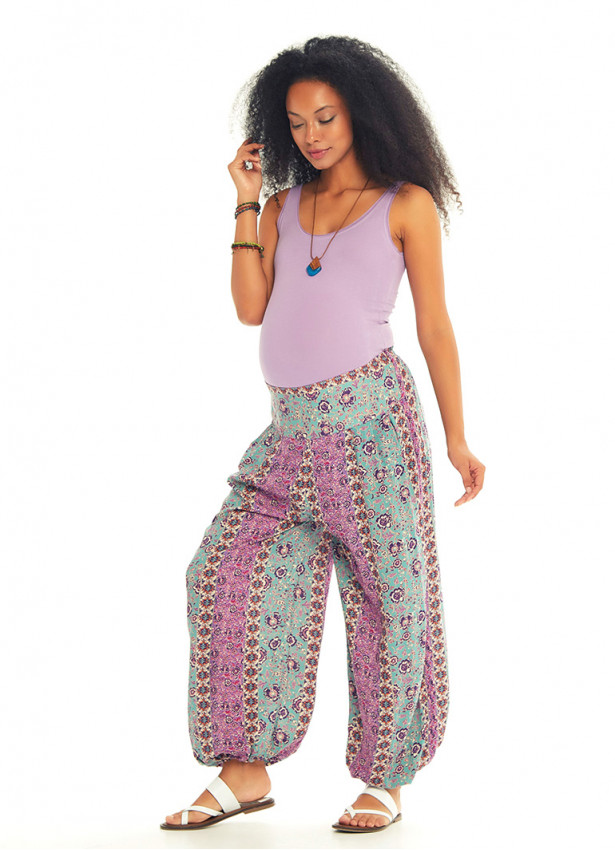 Floral Printed Elastic Waist and Hem Mid Rise Harem Maternity Pants
