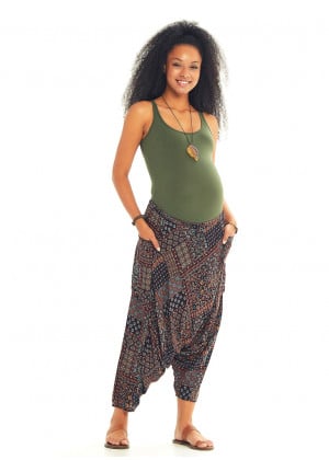 Elastic Waist Hippie Style Capri Maternity Pants