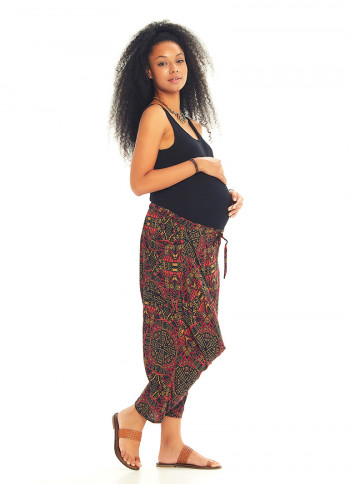Karat Patterned Elastic Waist Capri Harem Maternity Pants