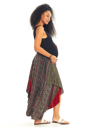 Ethnic Print Color Block Gypsy Midi Maternity Skirt