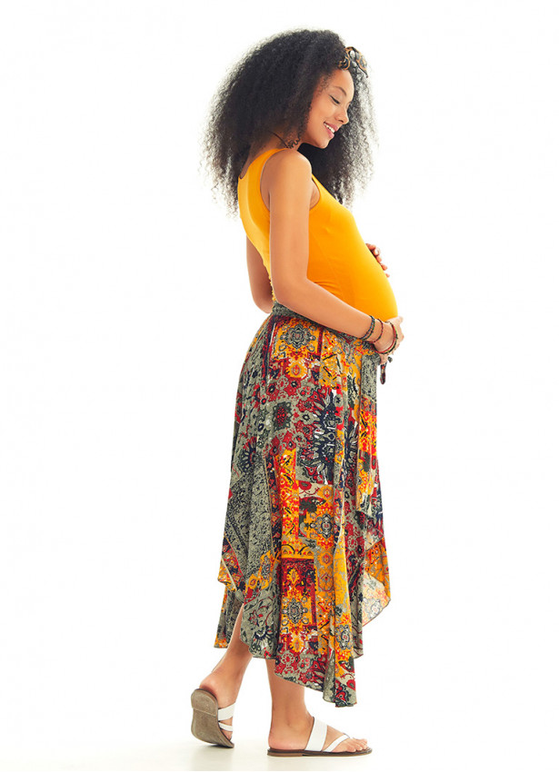 Mustard Patterned Bohemian Authentic Maternity Skirt