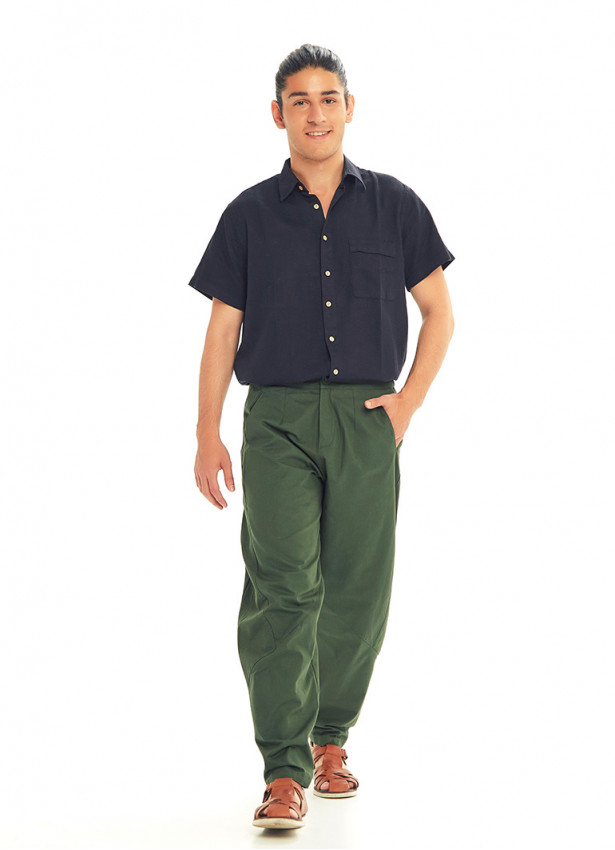 Green Cotton Cropped Balloon Pants