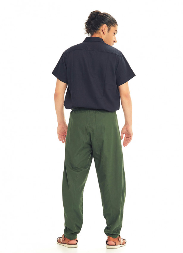 Green Cotton Cropped Balloon Pants