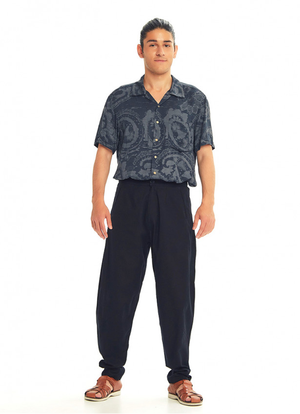 Black Cotton Cropped Balloon Pants