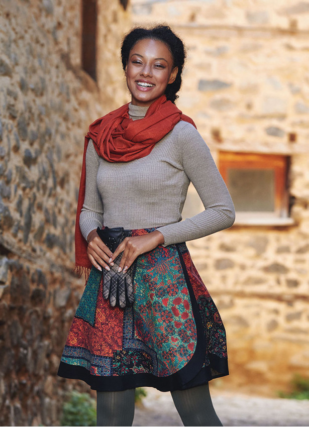 Ethnic Patch Print Cotton Short Wrap Skirt