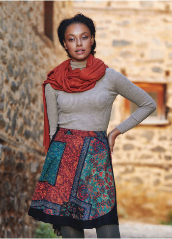 Ethnic Patch Print Cotton Short Wrap Skirt