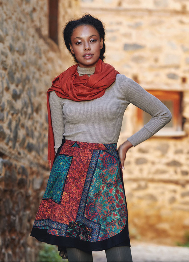 Ethnic Patch Print Cotton Short Wrap Skirt