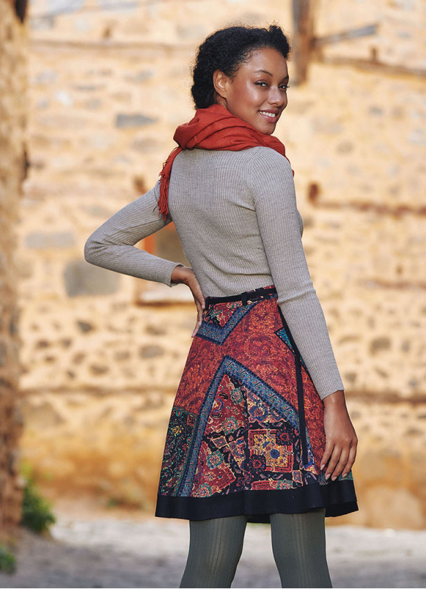 Ethnic Patch Print Cotton Short Wrap Skirt