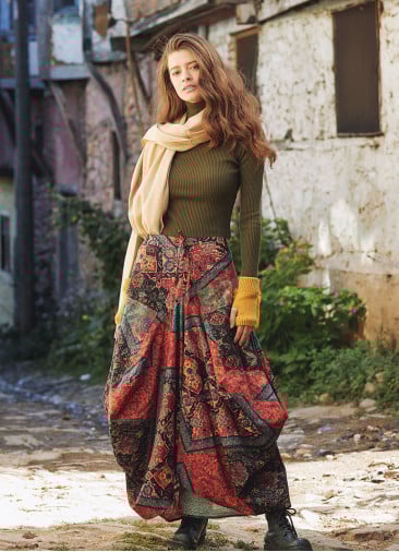 Gypsy Style Ethnic Print Cotton Long Skirt
