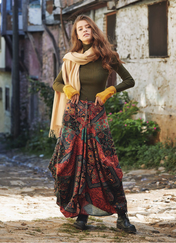 Gypsy Style Ethnic Print Cotton Long Skirt